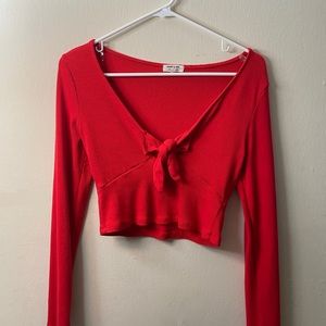 Red Long Sleeve Crop Top